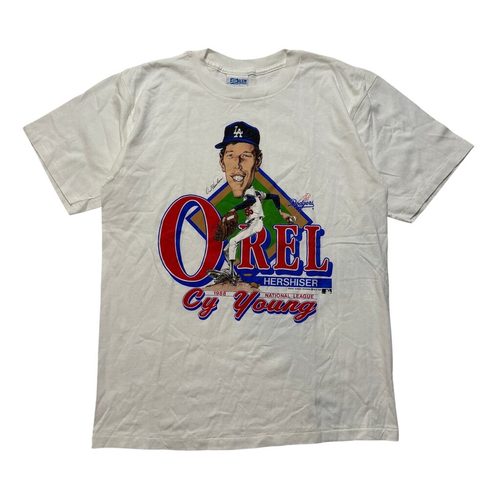 VTG 80’s Salem Sportswear Orel Hershiser Dodgers Caricature T-Shirt L White
